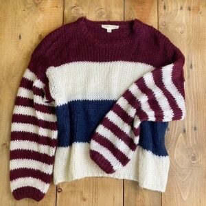 Love Stitch Loose Knit Sweater Red White and‎ Blue